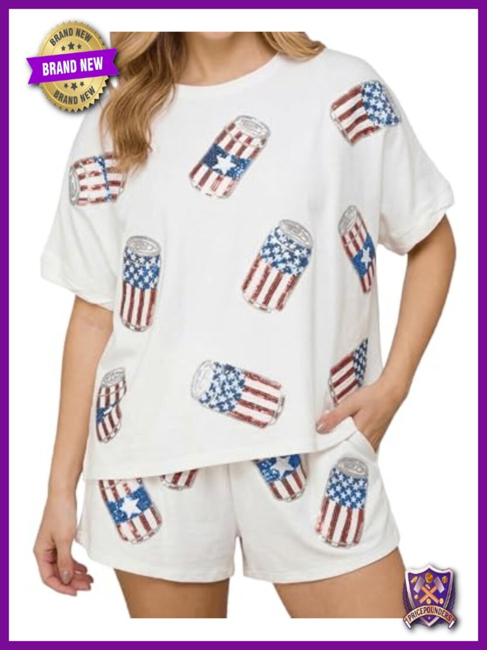 Sequin Short Sleeve T Shirt & Shorts Lounge Set 2 Piece Matching Set
